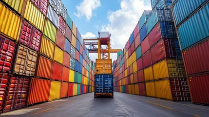 Fototapeta premium Colorful Shipping Containers At A Sunny Port Area
