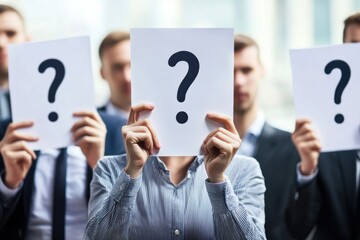 Employees ask outrageous questions during serious seminar Q and A session in corporate office