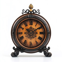 Elegant antique wooden mantel clock with roman numerals brown vintage timepiece home decor old art room dark gold rich