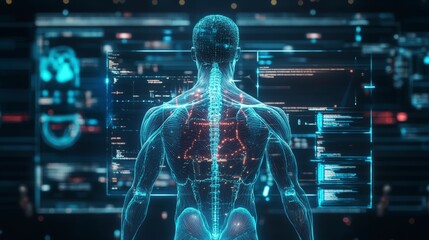 Digital Human Body Model On Futuristic Interface Featuring Glowing