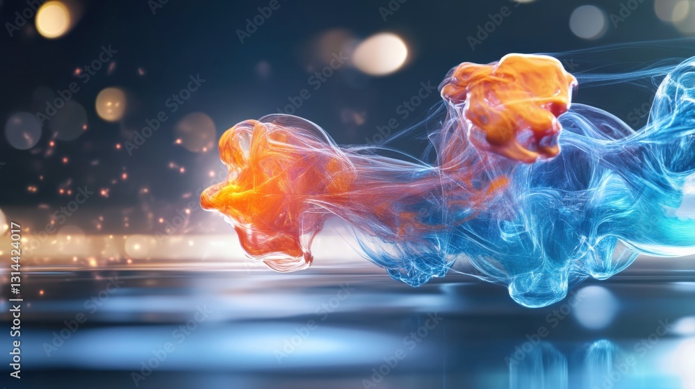 Poster dynamic flow of colorful ink blending in water studio setting abstract visual art close-up perspecti