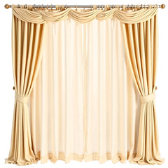 Beige curtains with drape holders isolated on transparent background