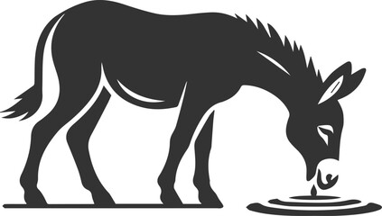 Donkey bending down to drink water vector silhouette animal design