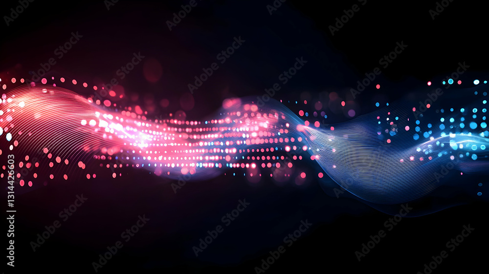 Aufkleber abstract digital wave with pink and blue particles flowing on a dark background with a futuristic te