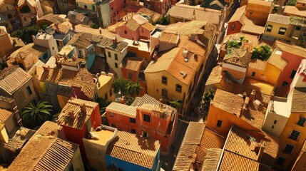 Obraz premium Aerial View of a Vibrant Mediterranean Townscape with Warm Color Palette