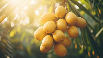 Golden Fruits Cluster on Palm Tree