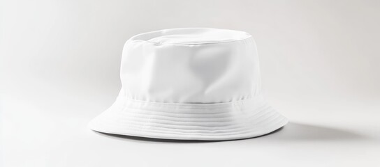 Fototapeta premium White bucket hat mockup on a white background, close-up view, product photography,