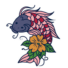 Hand drawn vector colorful illustration of koi fish.