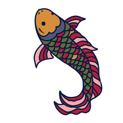 Hand drawn vector colorful illustration of koi fish.