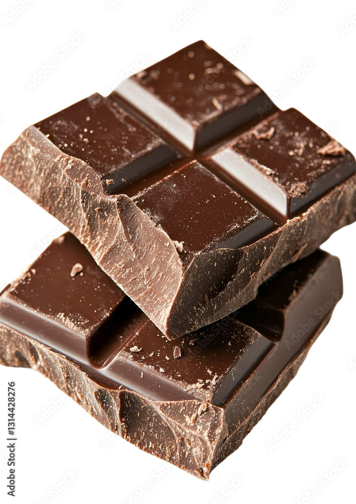 Poster a white background serves as the setting for a milk chocolate bar, which boasts distinct square segm