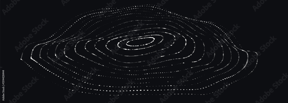 Poster circular wave of glowing dots. futuristic dot wave of bright particles on dark background. weave eff