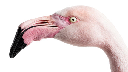 Fototapeta premium A detailed image of a flamingo, set against a coral background, showcases the vibrant pink coloration of the bird's feathers and its elegant pose, which combines to highlight the flamingo's natural