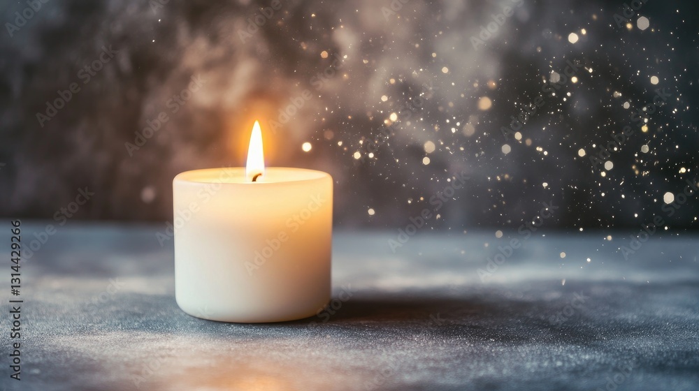 Poster soft glowing candle with flame surrounded by gentle sparkles and mysterious atmosphere in a cozy set