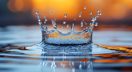 Single transparent water drop impacting calm surface with crisp ripples and bubble textures, minimalist 3D rendering for luxury skincare branding, beverage advertisements or spa website headers. Ultra