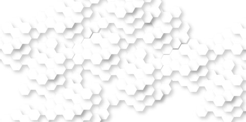 Fototapeta premium Minimal white hexagonal hexagon modern technology creative emboss light honeycomb polygonal web. abstract geometric science and mosaic tile with template texture background. 