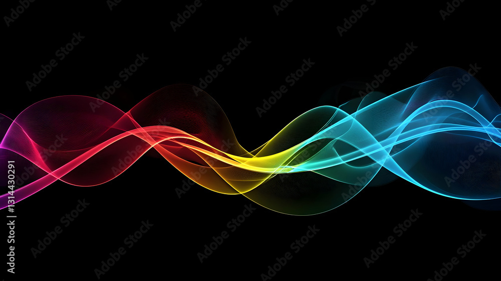 Poster vivid multicolored abstract wave on a black background digital art graphic design element