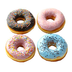 Four Delicious Donuts Chocolate, Pink, Light Pink, and Blue Sprinkles
