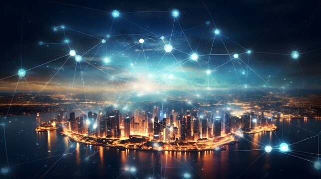 Glittering Cityscape of a Thriving Global Business Network and Digital Technology Hub