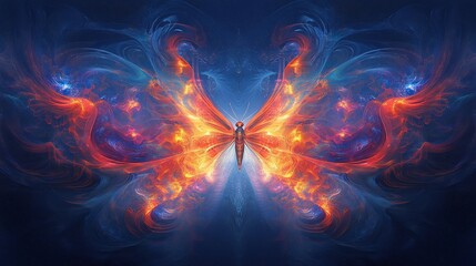 Fototapeta premium Fiery Butterfly Wings, Abstract Art, Dark Background