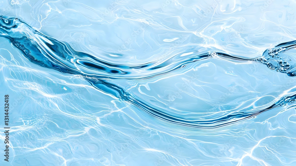 Poster dynamic flow of bright blue water with smooth surface and transparent ripple effect in artistic mode