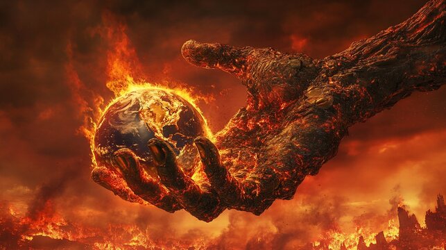 Fiery Hand Holds Burning Planet