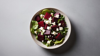 Fototapeta premium Fresh and Juicy Beet Salad in Crispy Feta atop Green Greens