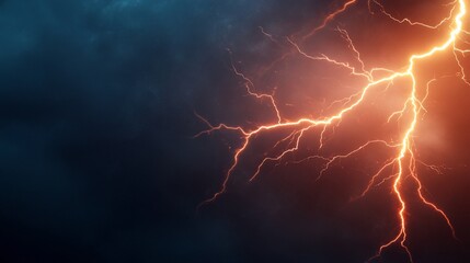 Fiery Lightning Strike Across Dark Stormy Sky