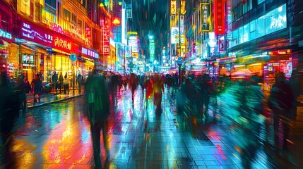 Obraz premium Captivating Neon Light Trails Crafting a Vibrant Festive Atmosphere in the City