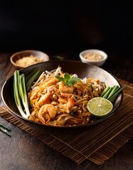 Pad thai in a bowl on the table Thai food
