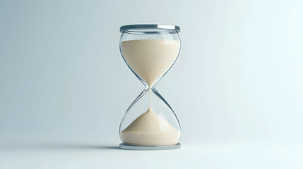 Classic Hourglass With Flowing Sand Symbolizing Time Against A Minimal White Background With Subtle Gradient And Shadow