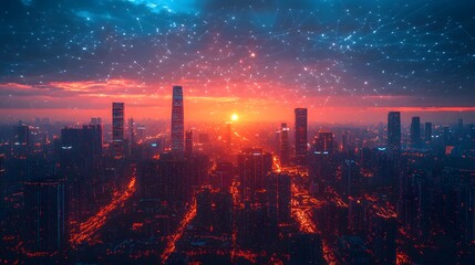 Obraz premium Smart city infrastructure powered by AI, real-time data analytics optimizing traffic, energy, and communication