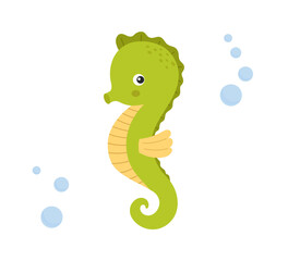Cute seahorse, cartoon sea animal isolated illustration, hand drawn vector clipart for kids