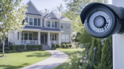 Enhanced home security, surveillance camera monitoring suburban residence