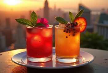 visual elegant drink pairing featuring lush textures vibrant colors perfect culinary experience, beverage, cocktail, glass, garnish, fruit, ice, foam