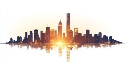 Fototapeta premium City Vibrant City Scene Glowing Skyline Lights Dusk