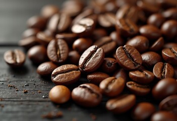 Naklejka premium detailed close shots fresh coffee beans showcasing their rich unique natural grain patterns coffee enthusiasts lovers, arabica, robusta, textures, colors