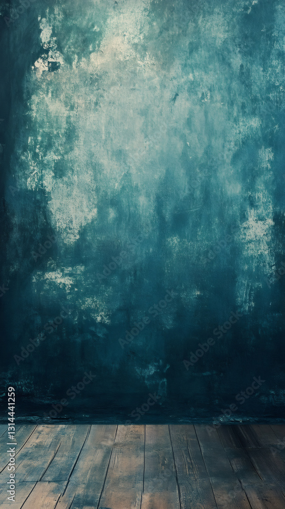 Aufkleber grunge teal wall and wooden floor creating a dramatic and evocative backdrop for various creative pr