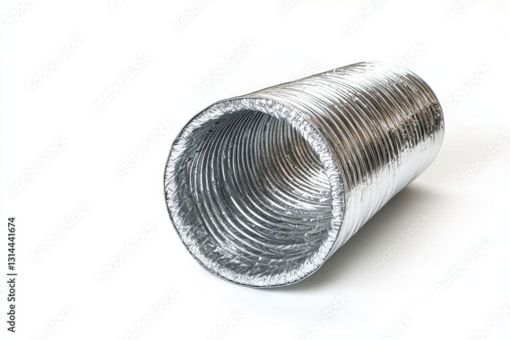 Poster flexible duct with shiny metallic finish isolated on a clean white background showcasing sharp detai