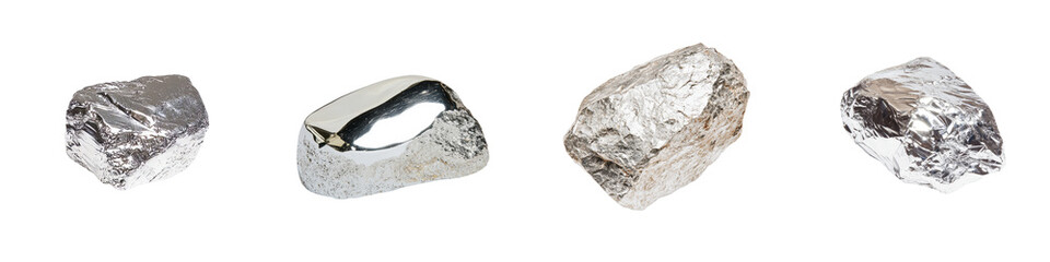 Obraz premium A specimen of raw silver ore rock is showcased, featuring its naturally shiny surface and solid texture, perfect for geological examination and inclusion in a mineral collection, isolated against a