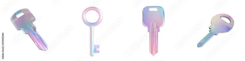 Poster an iridescent key with a sleek, modern design and glossy surface, displaying a range of colors, is p