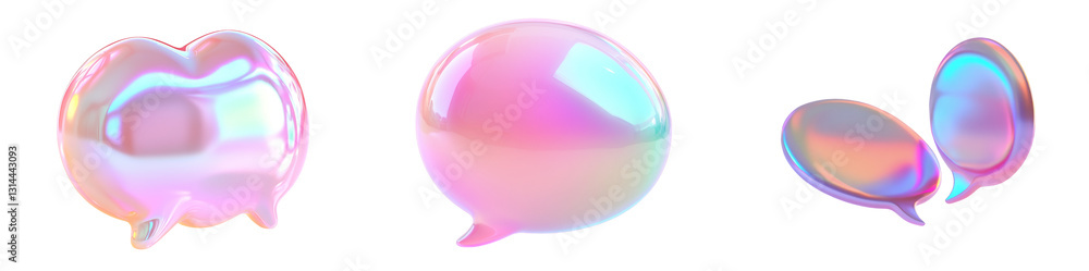 Poster an iridescent 3d speech bubble icon, showcasing gradient colors, is offered as a png file with a tra