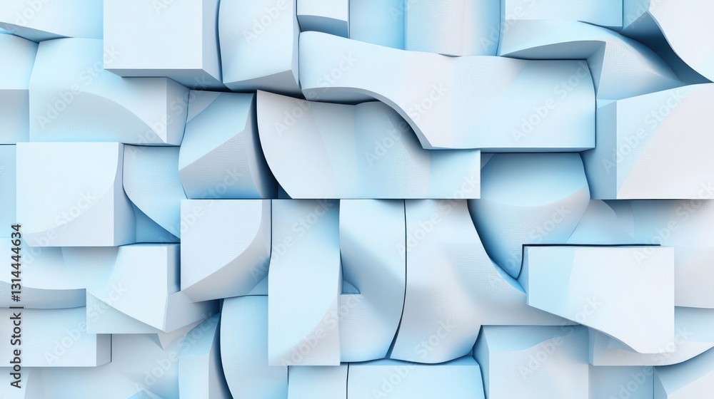 Poster abstract blue and white cubes pattern wall with 3d geometric shapes and textured surface