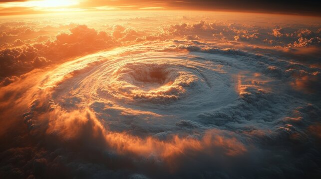 World Meteorological Day concept. A breathtaking view of a swirling storm with vibrant sunset hues in the background.