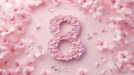 3D paper cut text "Happy International Women's Day" on soft pink and white background, celebrating March 8 with modern design and festive spirit.