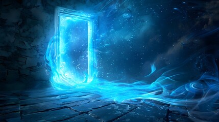 Ethereal Blue Fantasy Portal Leading to Mysterious Magical Realm
