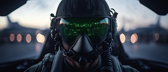 Fighter Jet Pilot Focused in High-Tech Cockpit