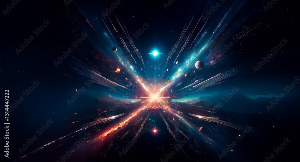 Aufkleber vibrant cosmic burst with radiant light streaks emanating from a central point, illuminating celesti