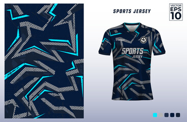 T-shirt sport design template with abstract geometric grunge pattern for soccer jersey. Sport uniform in front view. Tshirt mock up for sport club. Vector Illustration