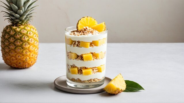 Delicious Pineapple Layered Yogurt Dessert with Mango Topped