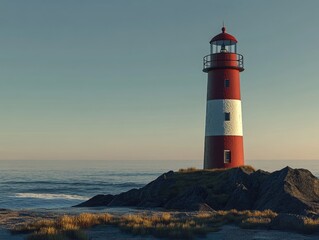 Coastal Beacon, A Striking Lighthouse Against a Serene Ocean Backdrop